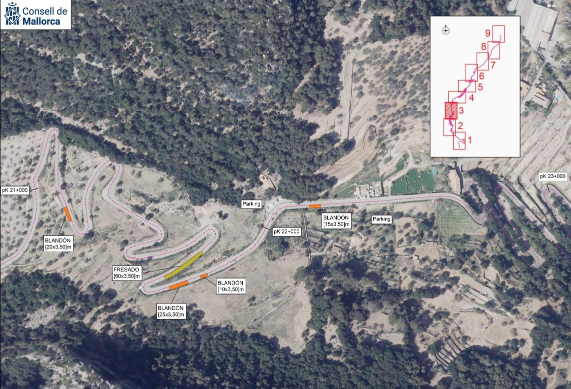 Tramo del proyecto de refuerzo del firme del coll de Sóller.