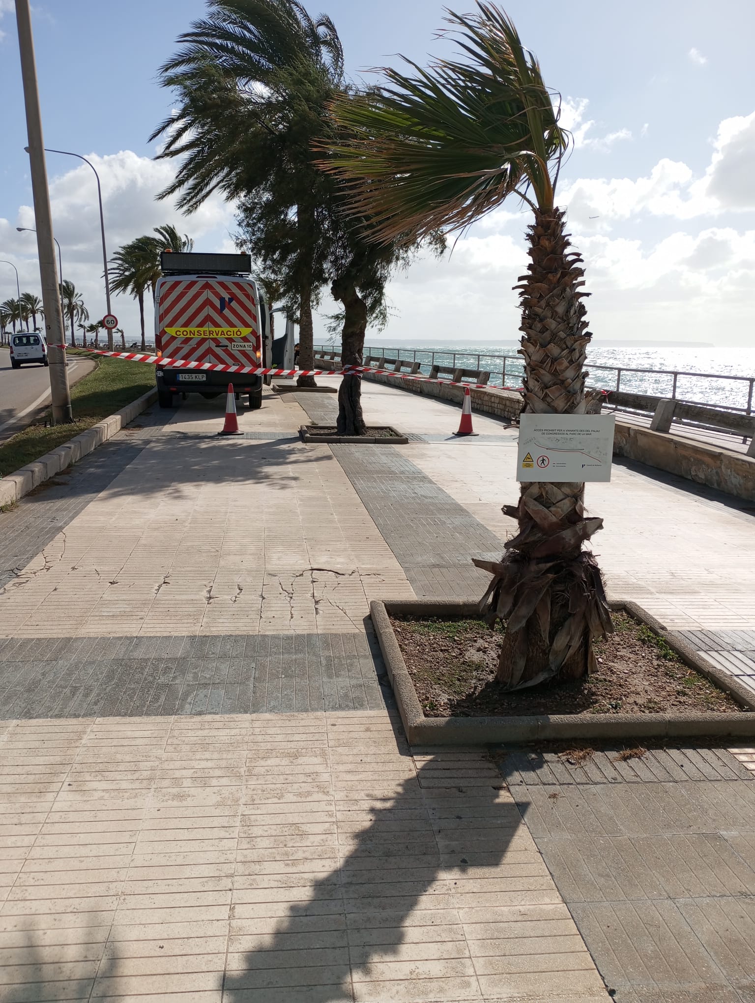 Imatge del tancament del pas a vianants del Passeig Marítim de Palma.